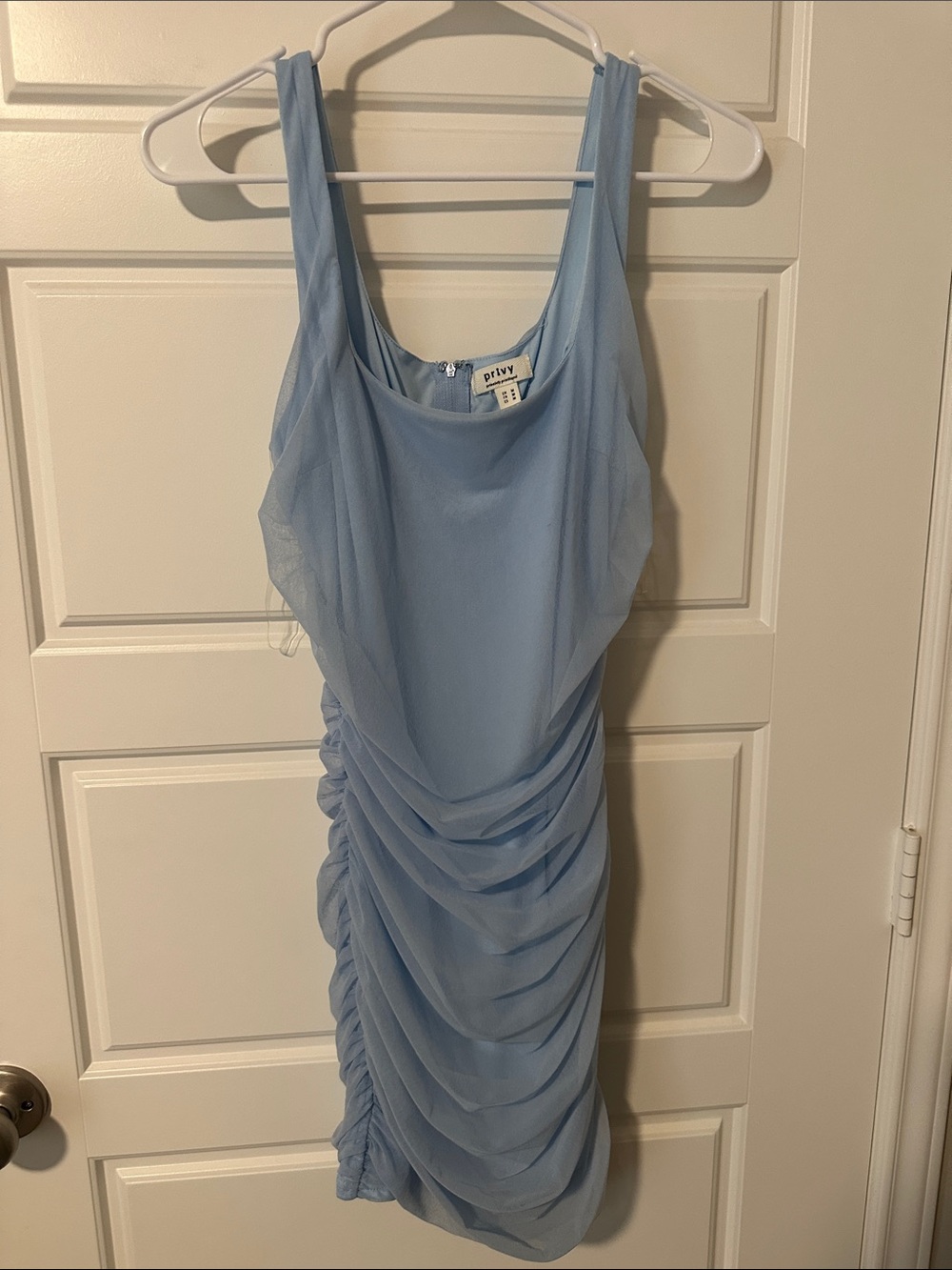 Privy Powder Blue Ruched Mini Dress